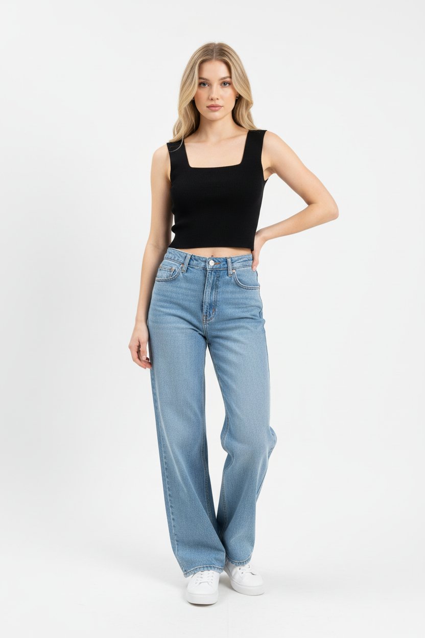 Černé crop tílko – modelka