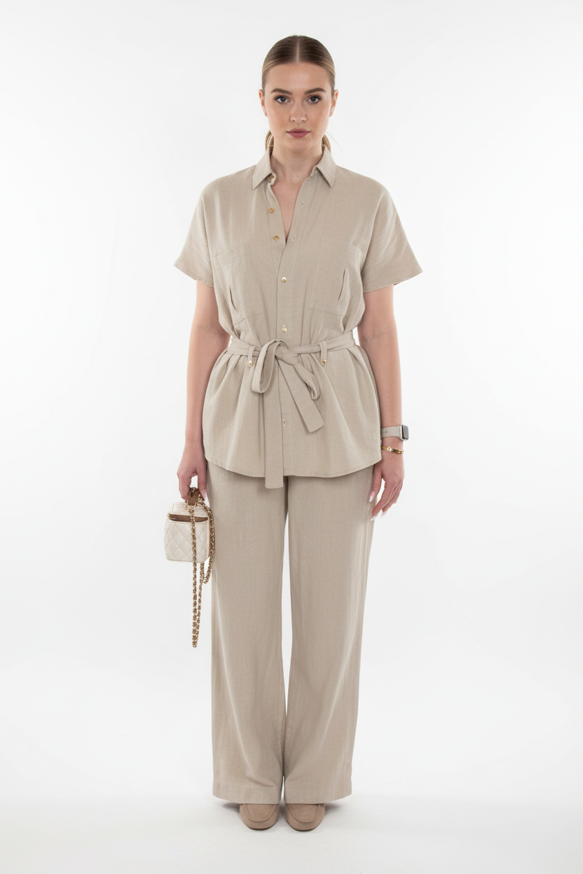 Lněný set – bílá modelka