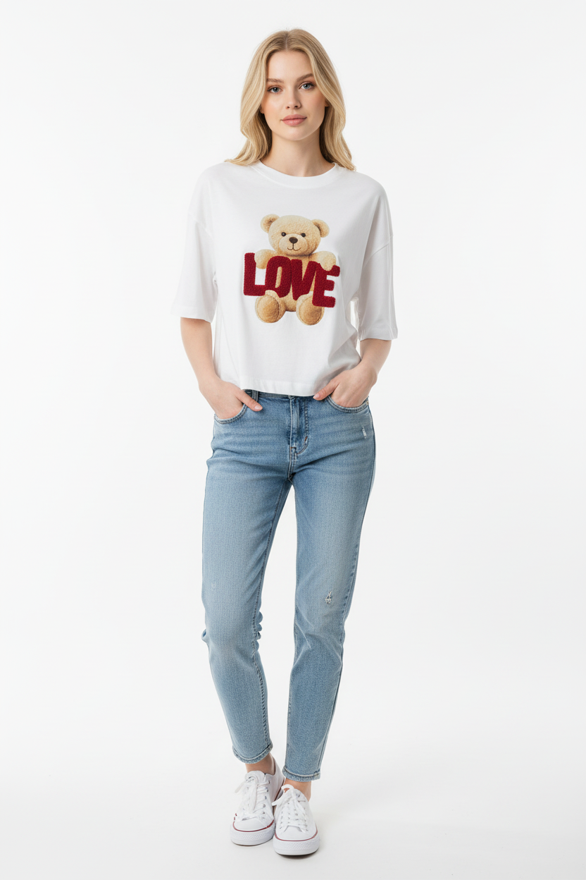 Tričko s medvídkem LOVE – modelka